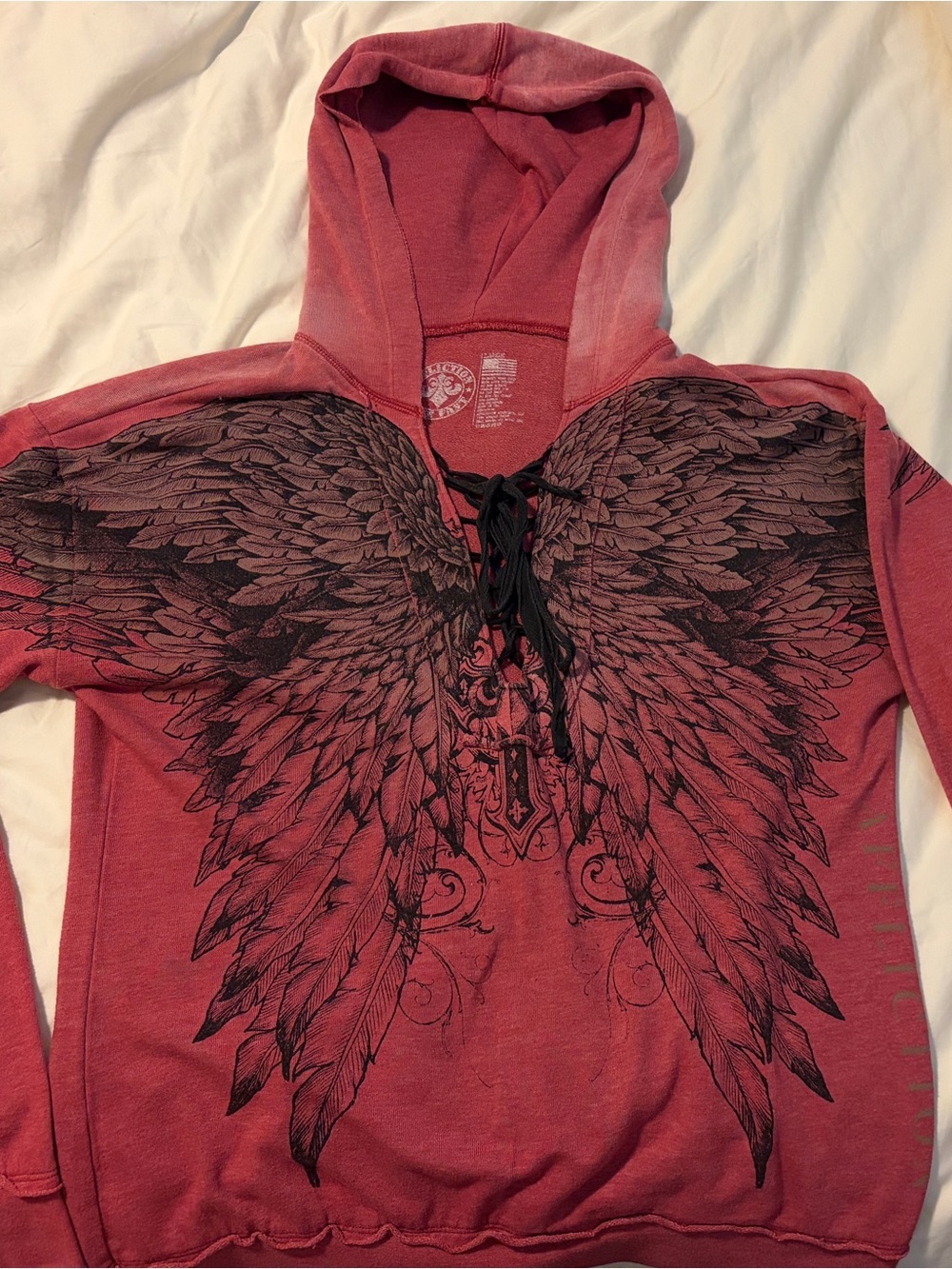 Women’s Affliction Red Lace-Up Hoodie with Wing Graphic